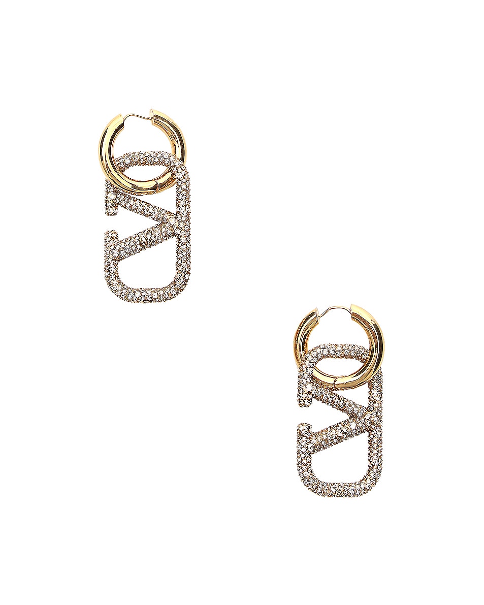 Image 1 of Valentino Garavani Go Logo Earrings in Gold & Crystal
