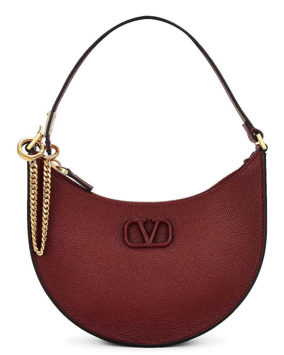 Image 1 of Valentino Garavani V Logo Signature Mini Hobo Bag in Cordovan Red