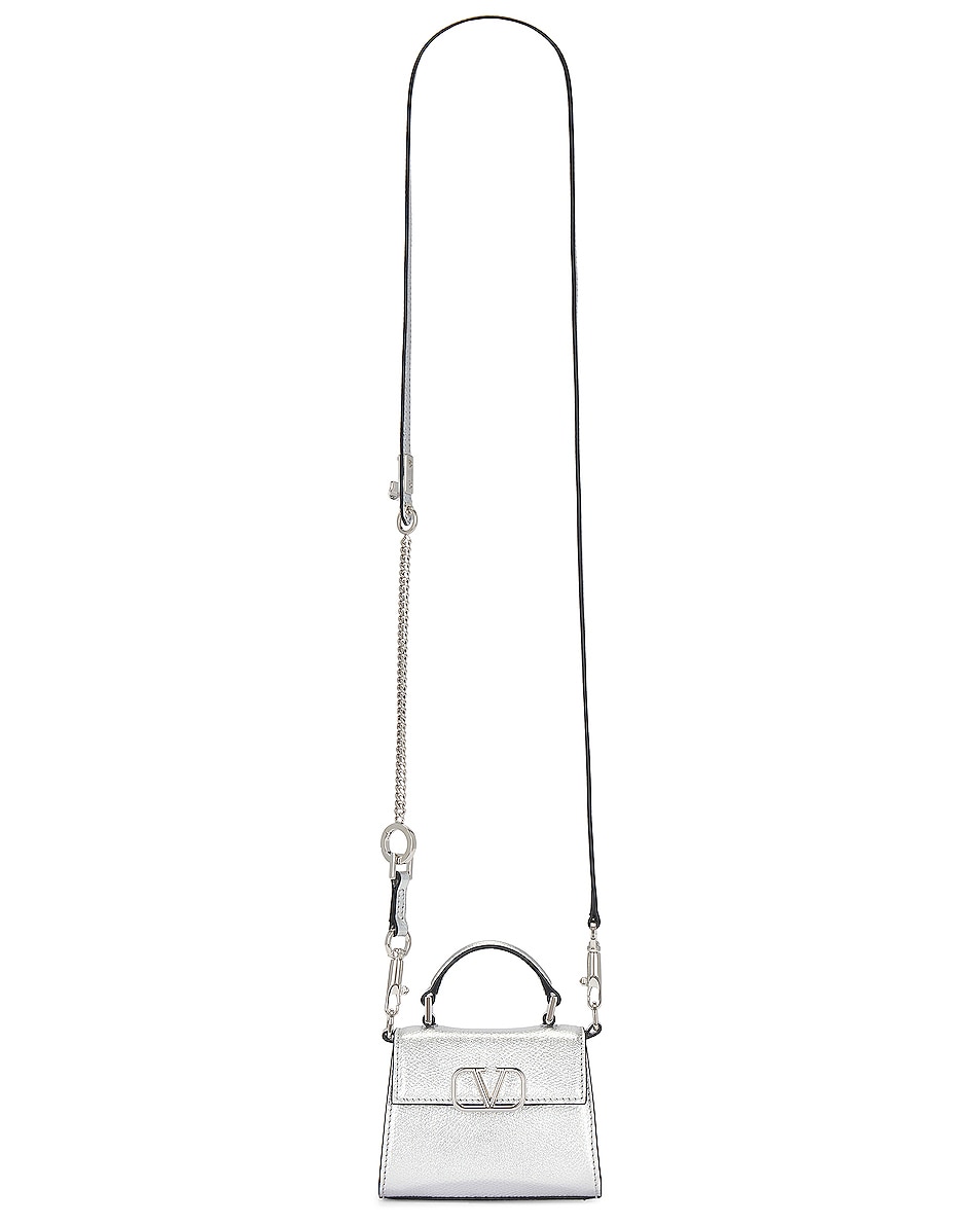 Image 1 of Valentino Garavani V Sling Micro Top Handle Bag in Silver