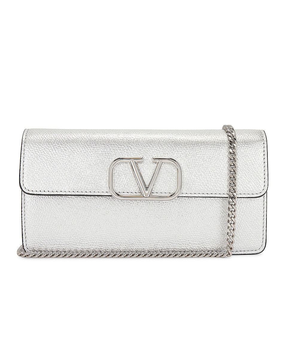 Image 1 of Valentino Garavani V Logo Signature Wallet On Chain in Silver