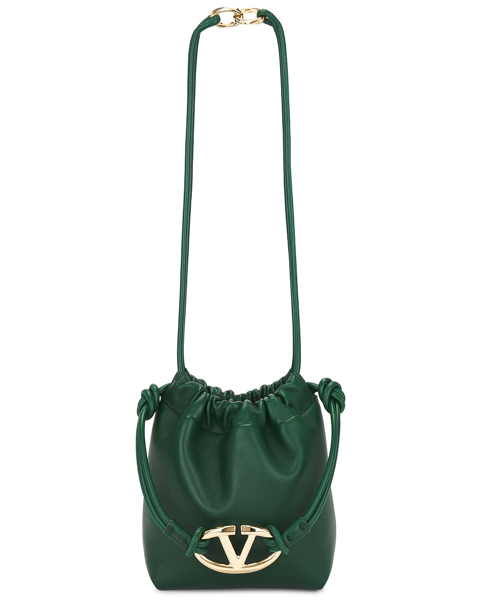 Image 1 of Valentino Garavani Mini V Logo Drawstring Bag in Amazon Green