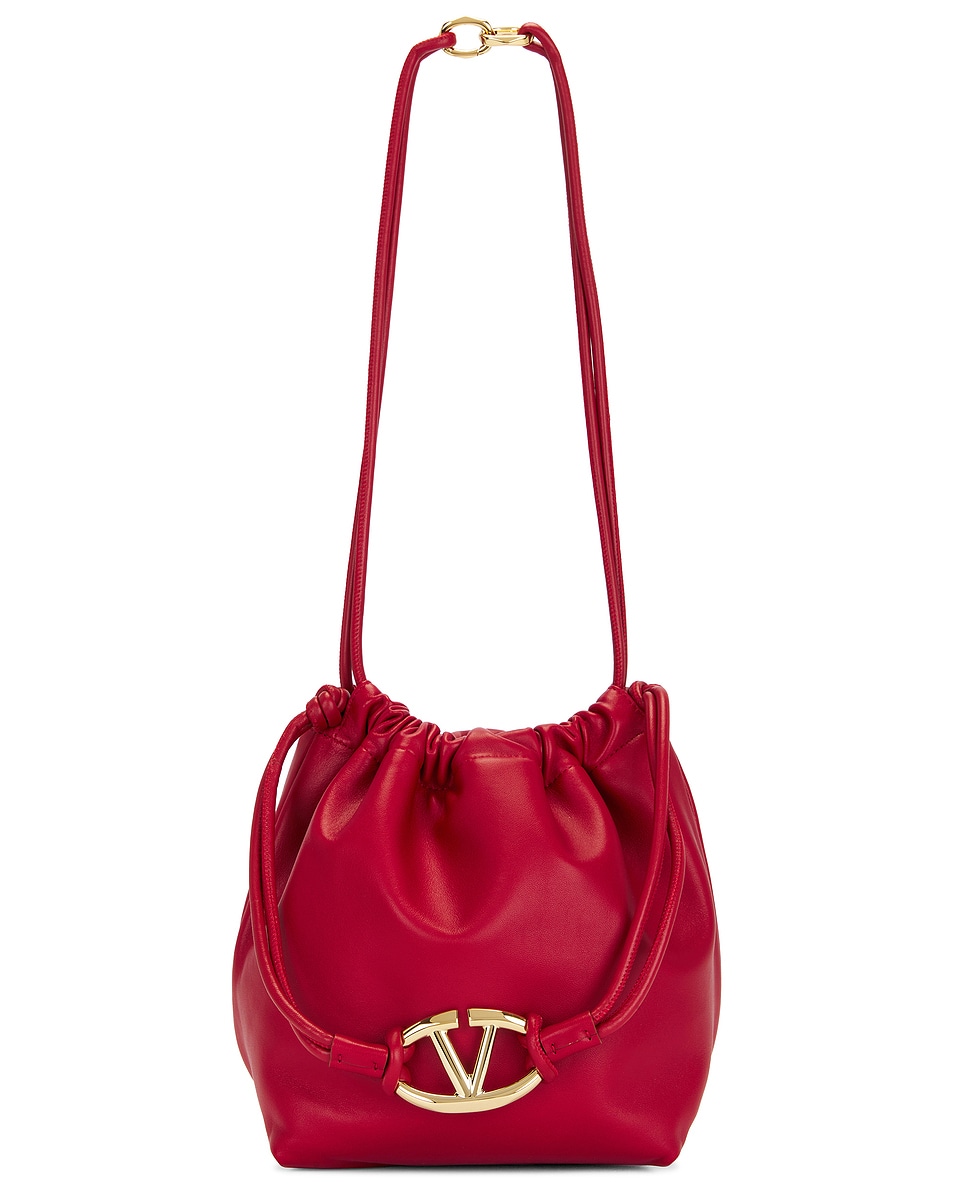 Image 1 of Valentino Garavani Medium V Logo Drawstring Bag in Rosso