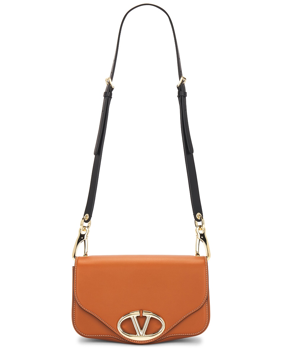 Image 1 of Valentino Garavani Logo 1 Small Shoulder Bag in Naturale Tan & Nero