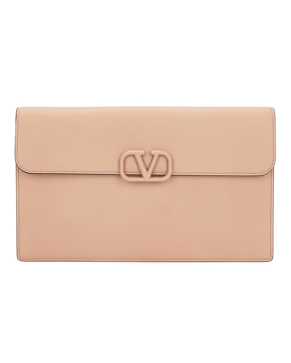 Image 1 of Valentino Garavani V Logo Signature Large Flat Pouch in Rose Cannelle