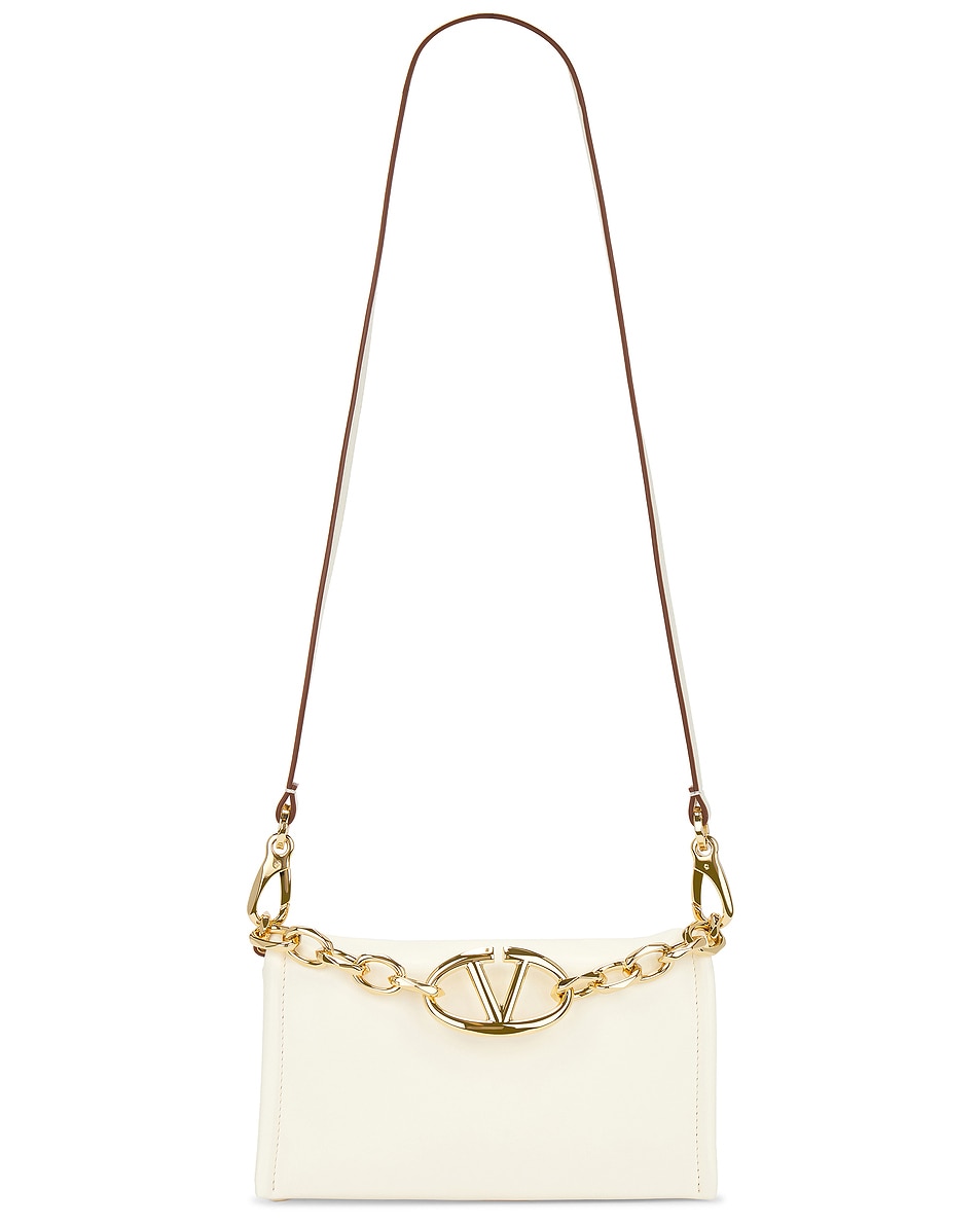 Image 1 of Valentino Garavani V Logo Chain Clutch in Ivory