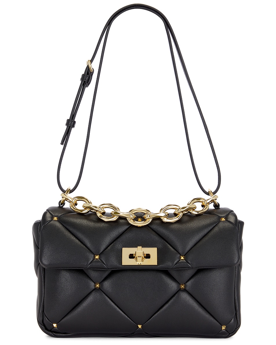 Image 1 of Valentino Garavani Roman Stud Shoulder Bag in Nero