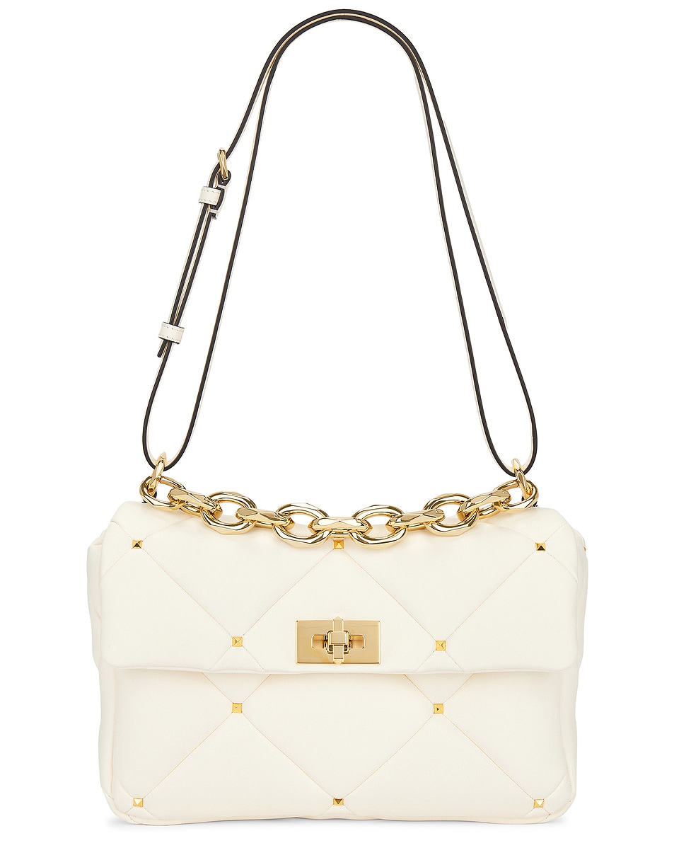 Image 1 of Valentino Garavani Roman Stud Shoulder Bag in Ivory