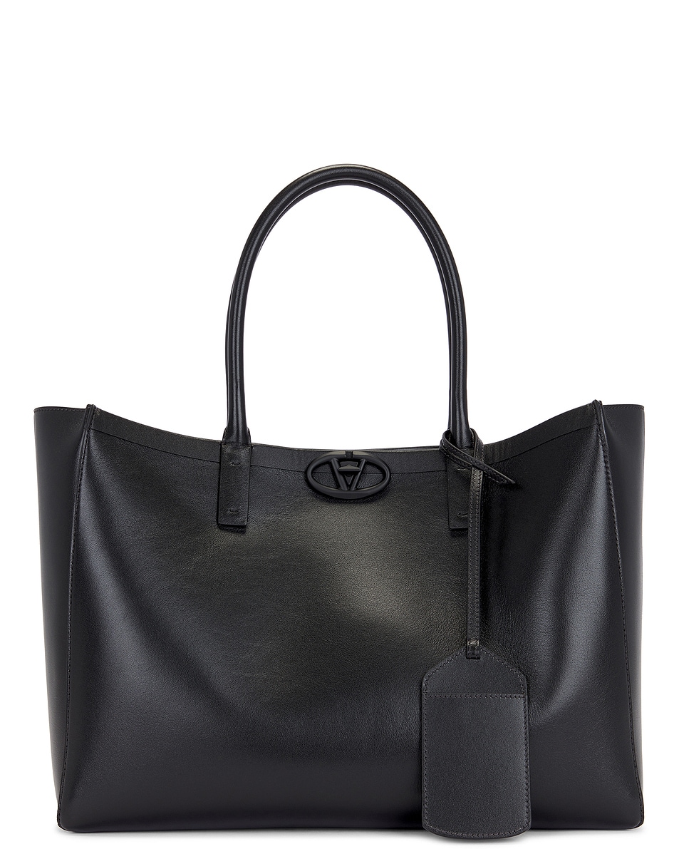 Image 1 of Valentino Garavani V Logo Locker Medium Tote Bag in Nero