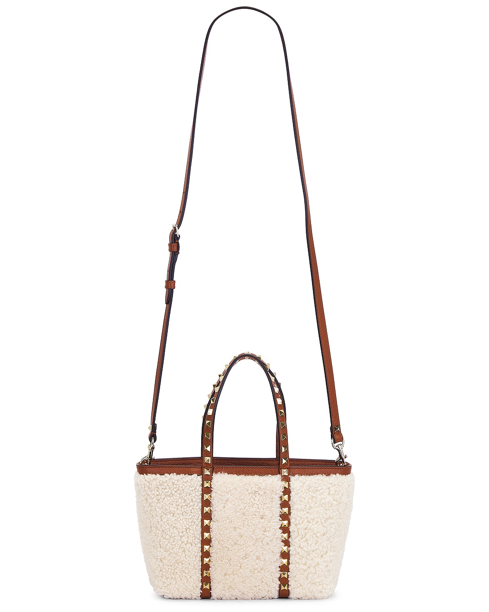 Image 1 of Valentino Garavani Rockstud Mini Tote Bag in Naturale & Selleria