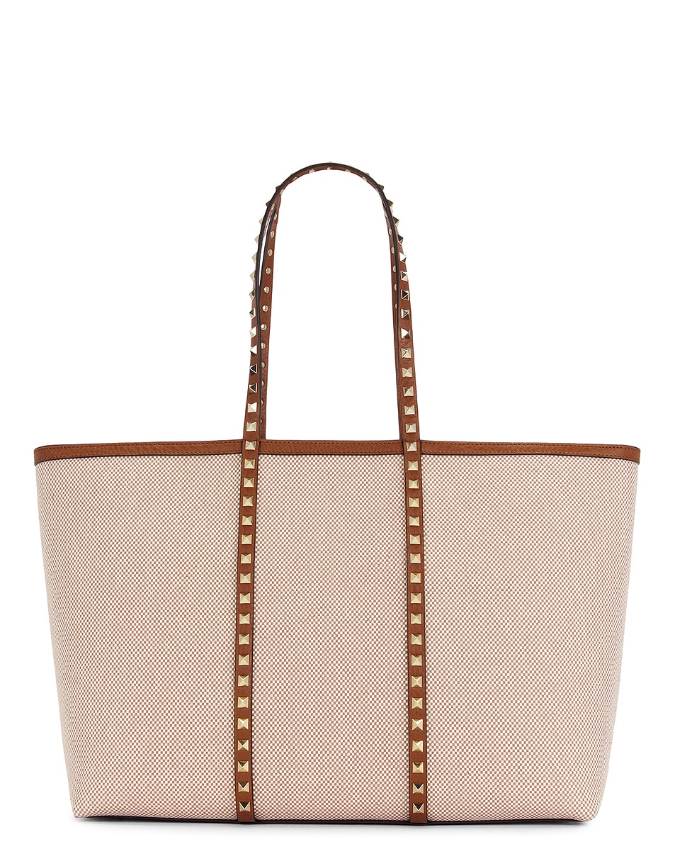 Image 1 of Valentino Garavani Rockstud Tote Bag in Naturale, Tobacco, & Selleria