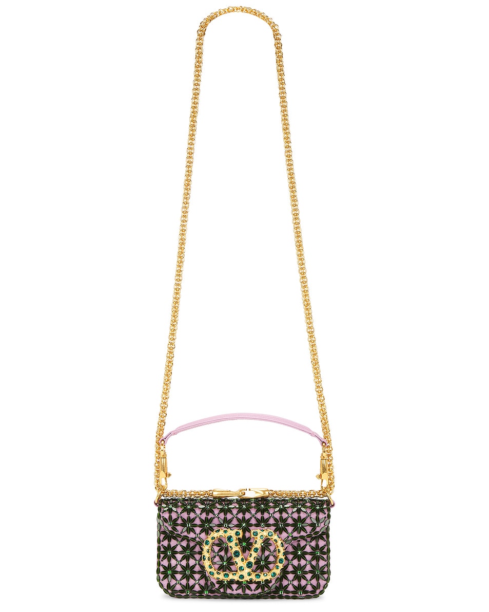 Image 1 of Valentino Garavani Loco Small Shoulder Bag in Emerald & Rhododendron