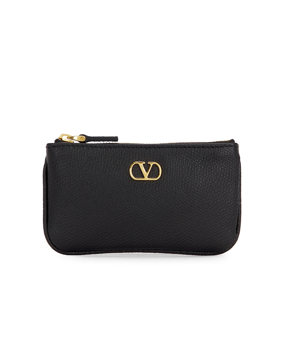 Image 1 of Valentino Garavani V Logo Signature Coin Purse in Nero