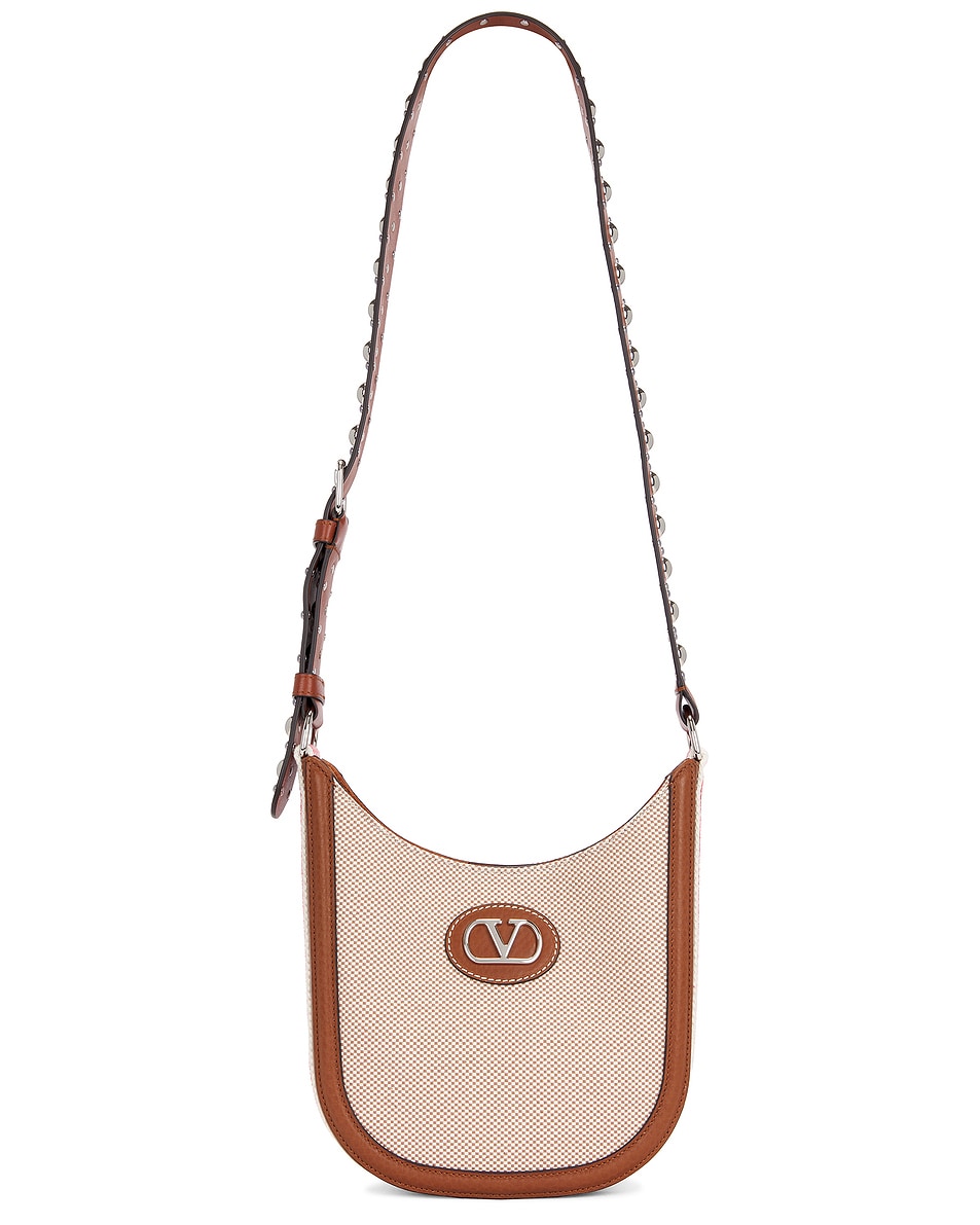 Image 1 of Valentino Garavani Antibes Small Hobo Bag in Naturale, Tobacco, Selleria, & Bia Rosso in Naturale Tobacco, Selleria, & Bia Rosso