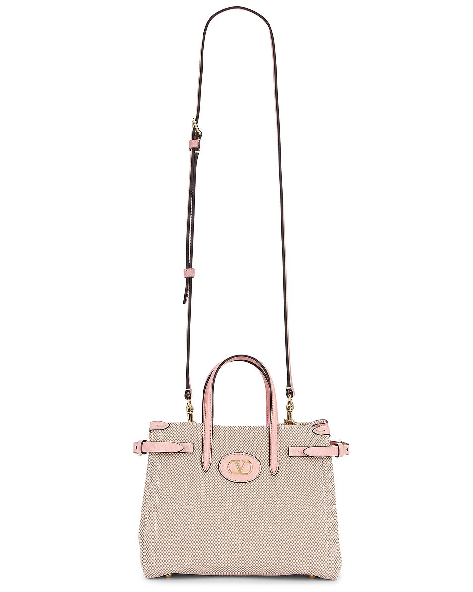 Image 1 of Valentino Garavani Antibes Small Tote Bag in Naturale, Tobacco, & Peach Rose