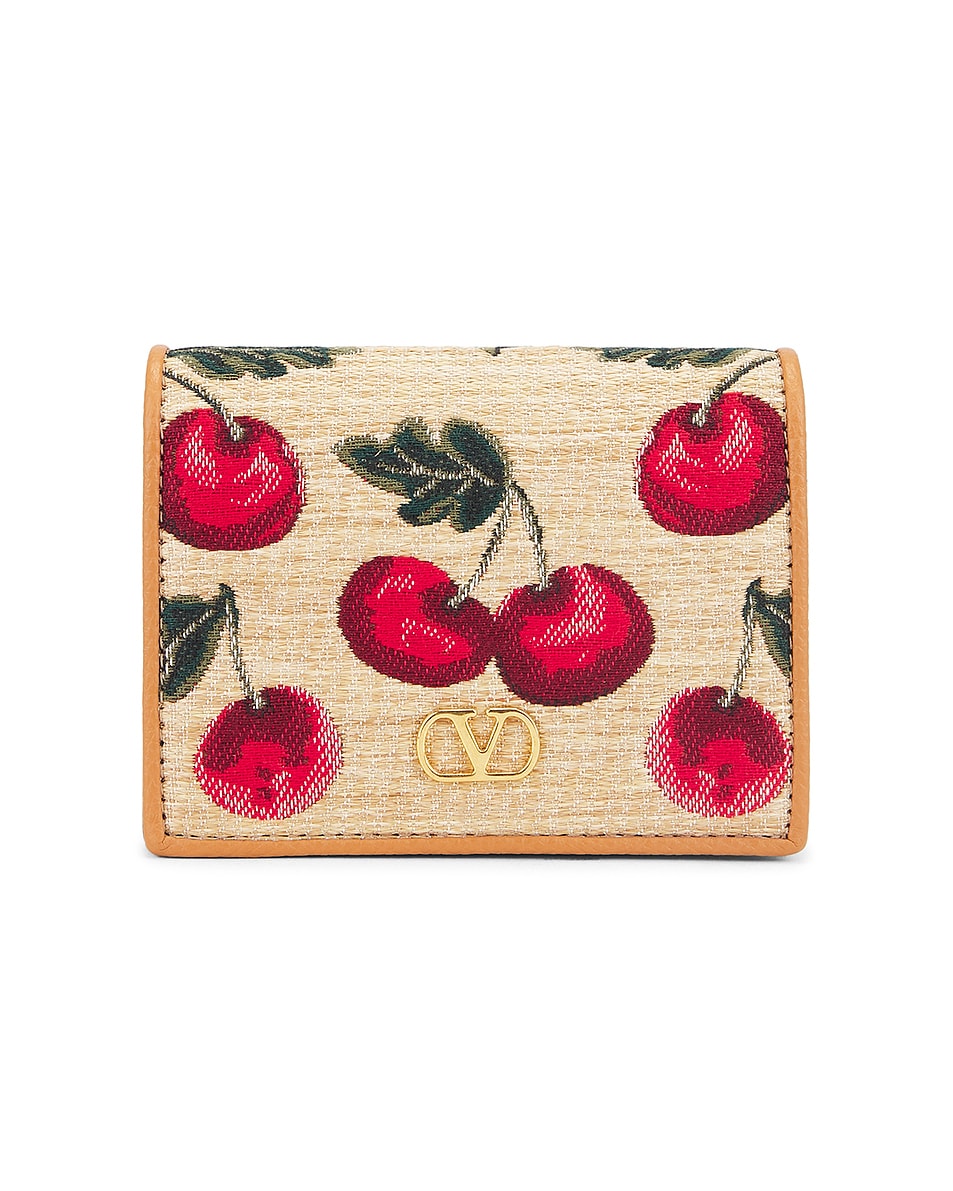 Image 1 of Valentino Garavani V Logo Signature French Flap Wallet in Naturale, Multicolor, & Natural Camel