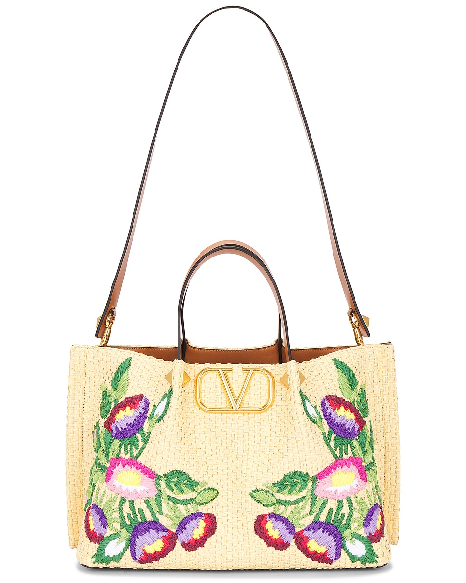 Image 1 of Valentino Garavani V Logo Signature Medium Tote Bag in Naturale & Multicolor