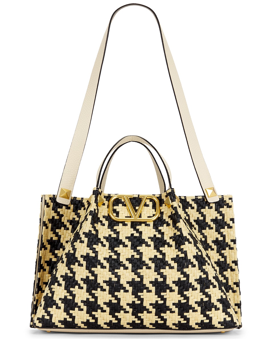 Image 1 of Valentino Garavani V Logo Signature Medium Tote Bag in Naturale, Nero, & Butter White