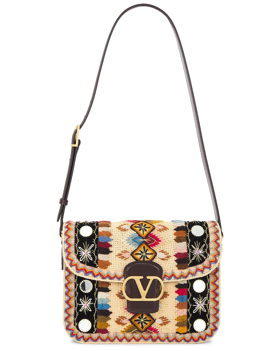 Image 1 of Valentino Garavani Tess Ric Geometric Shoulder Bag in Multicolor & Oak Brown