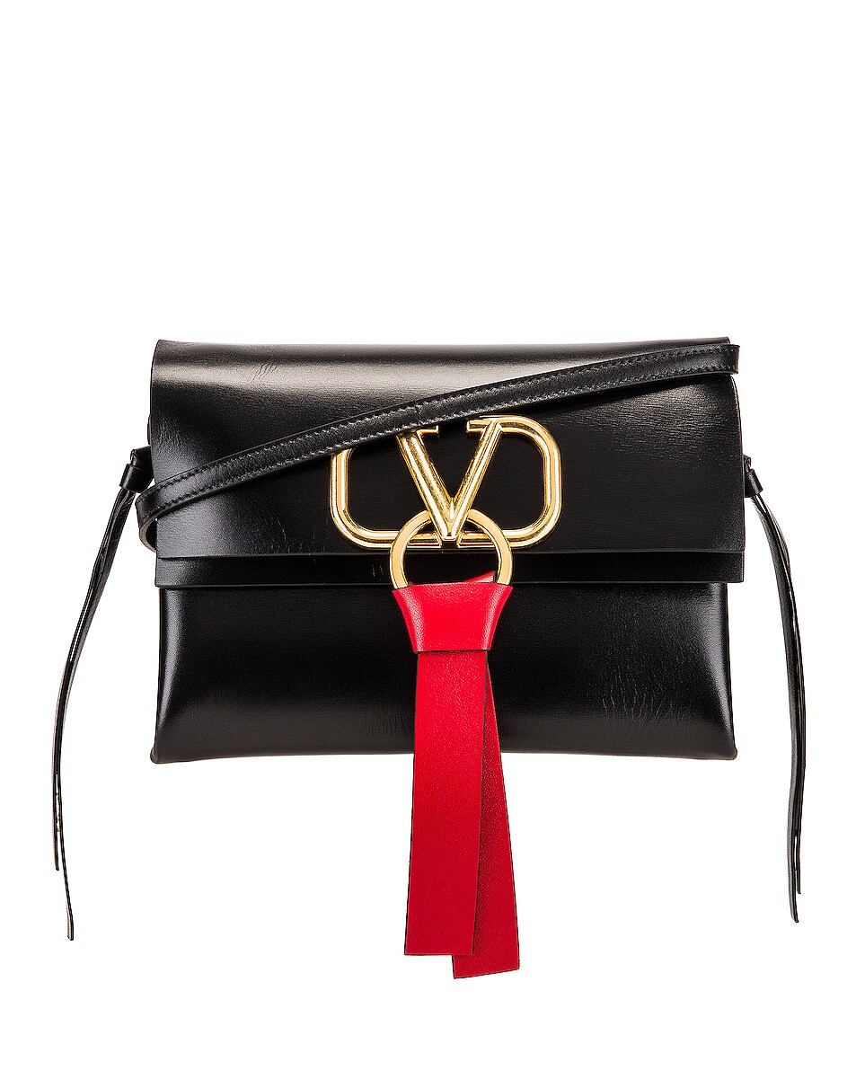 Image 1 of Valentino Garavani V Logo Ribbon Crossbody Bag in Black & Red
