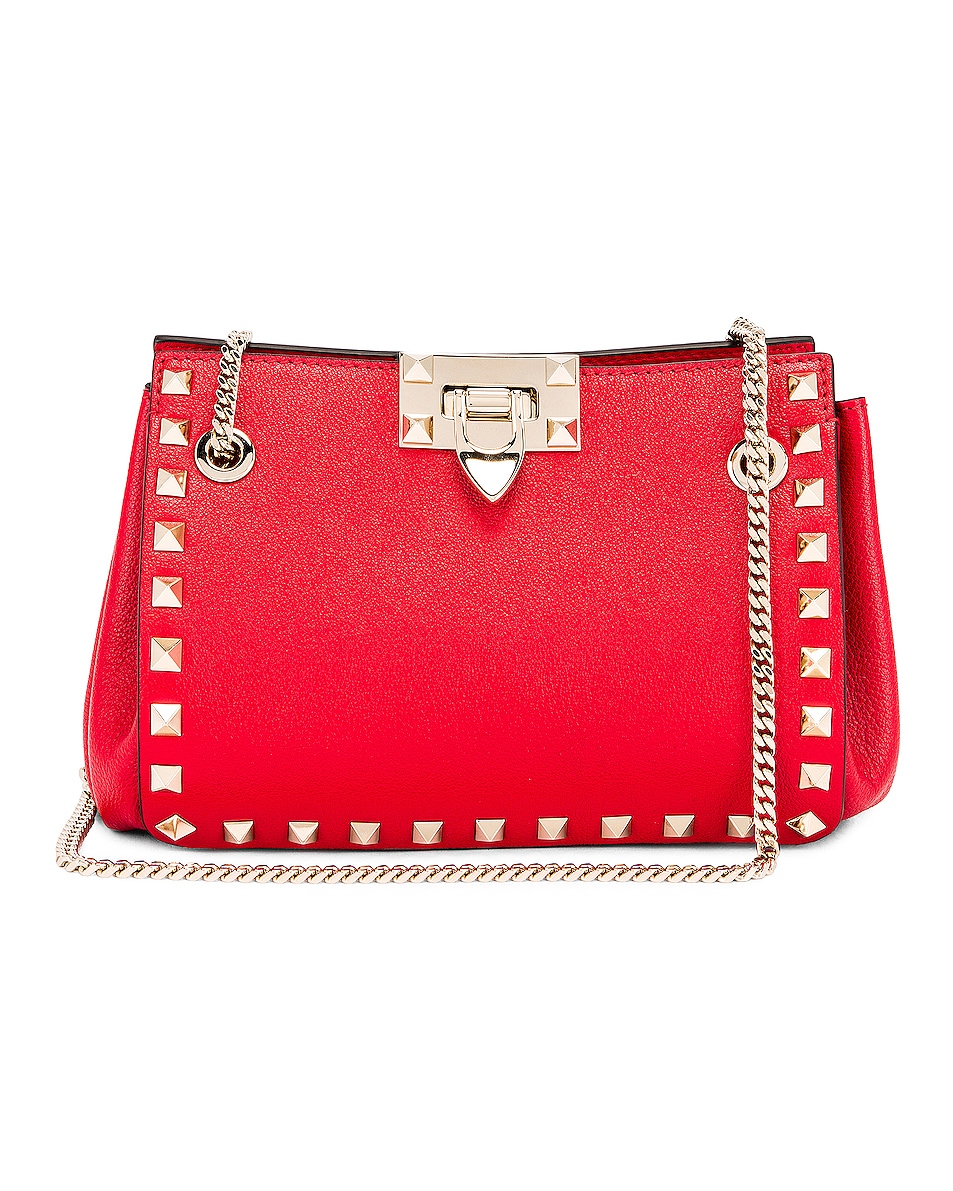 Image 1 of Valentino Garavani Mini Rockstud Chain Shoulder Bag in Red