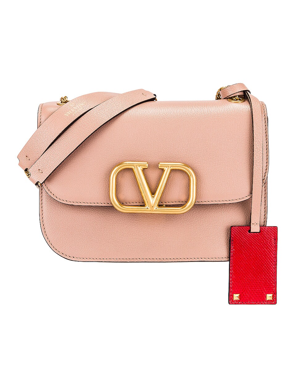 Image 1 of Valentino Garavani Small VLock Chain Shoulder Bag in Rose Cannelle & Red