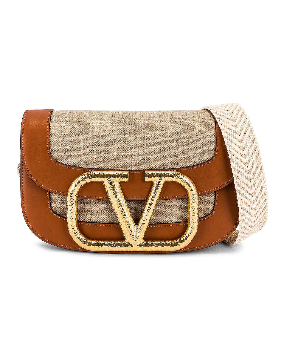 Image 1 of Valentino Garavani Logo Shoulder Bag in Naturale & Cuoio