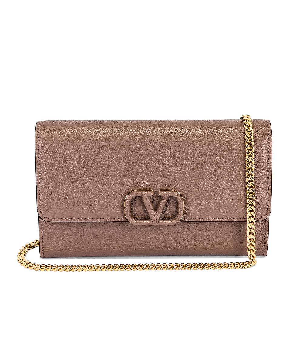 Image 1 of Valentino Garavani Logo Wallet on Chain Bag in Clay