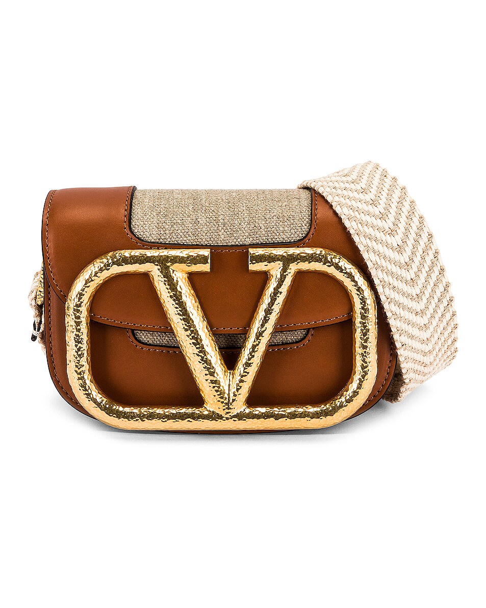 Image 1 of Valentino Garavani Small Logo Shoulder Bag in Naturale & Cuoio