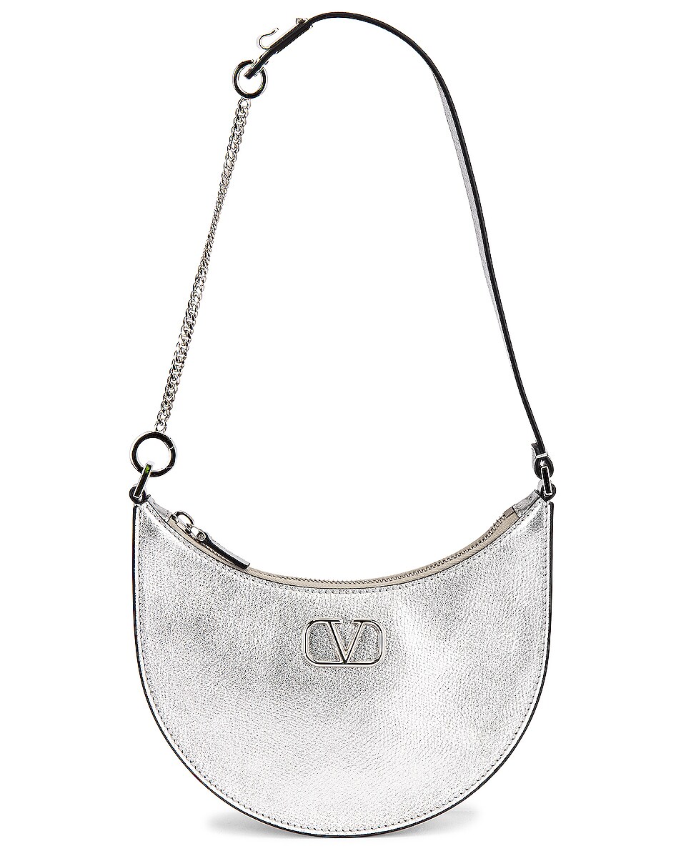 Image 1 of Valentino Garavani Mini VLogo Signature Hobo Bag in Silver