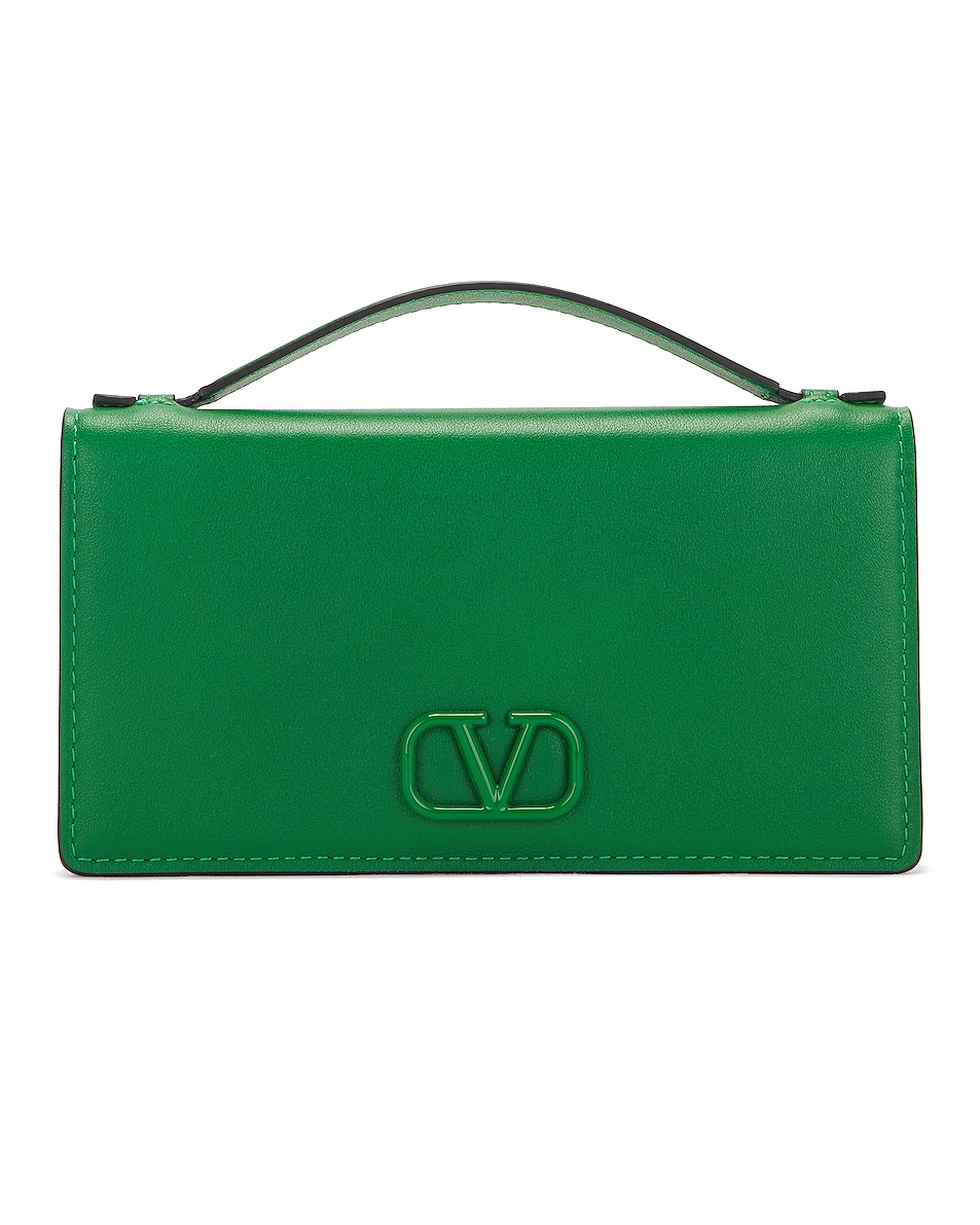 Image 1 of Valentino Garavani V Logo Signature Wallet On Chain in Gea Green