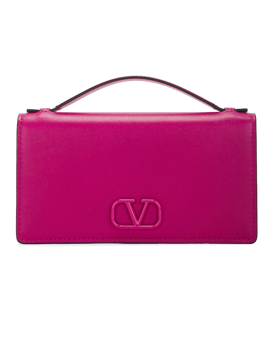Image 1 of Valentino Garavani V Logo Signature Wallet On Chain in Rose Violet