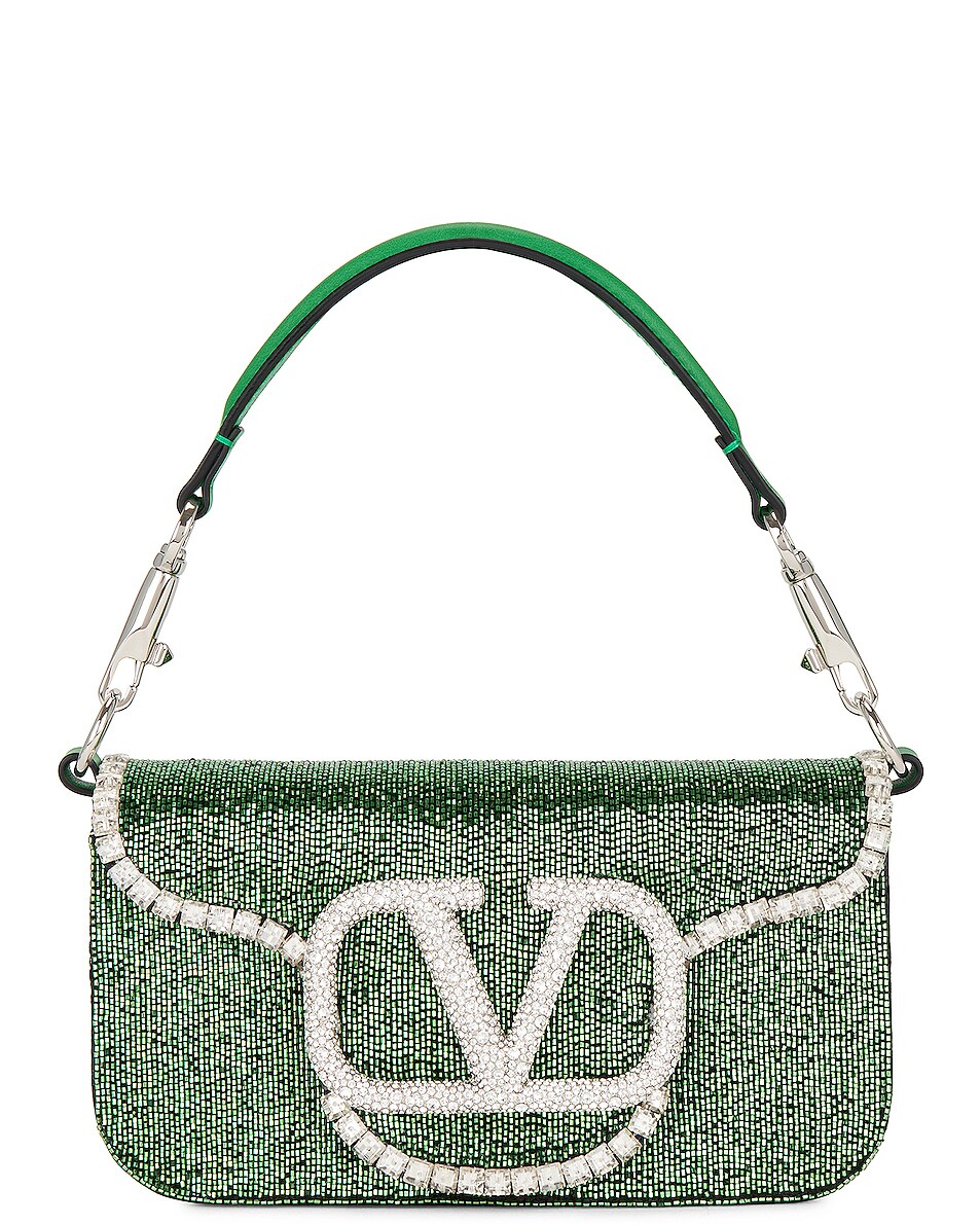 Image 1 of Valentino Garavani Small Loco Shoulder Bag in Crystal Green, Silver, Ultra Green, & Crystal
