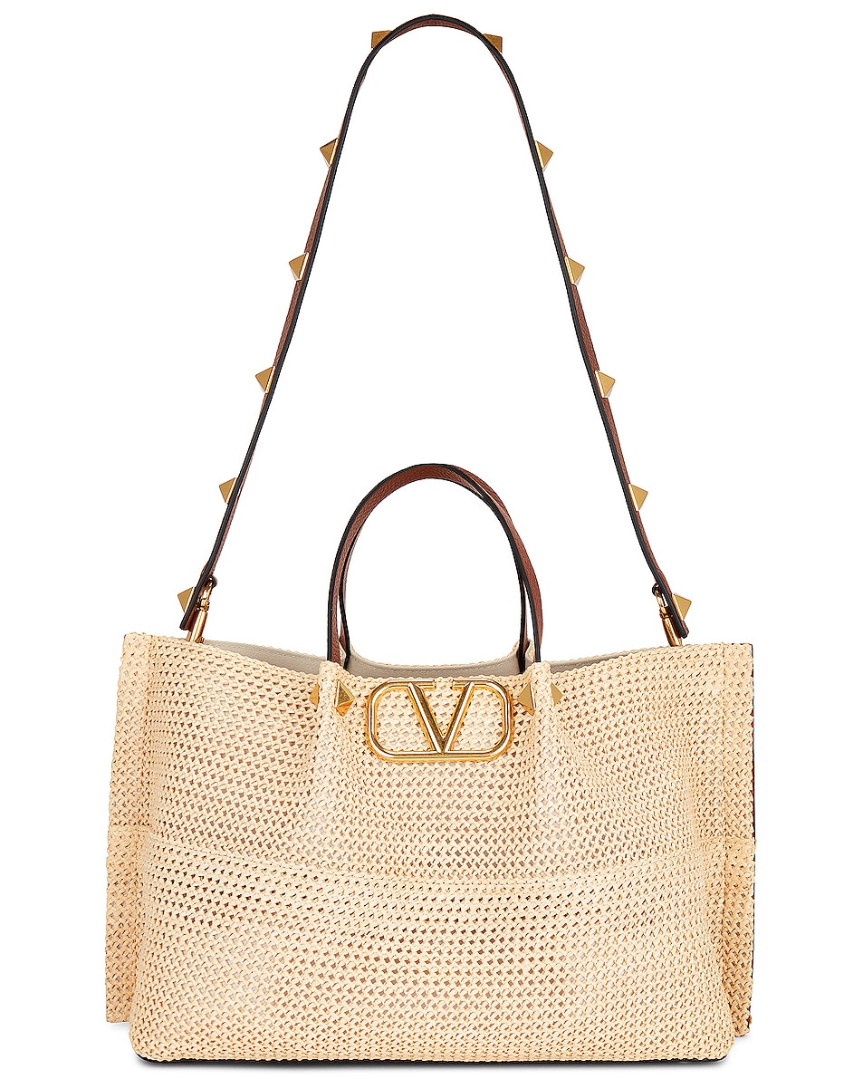 Image 1 of Valentino Garavani Medium Summer Tote Bag in Naturale & Selleria