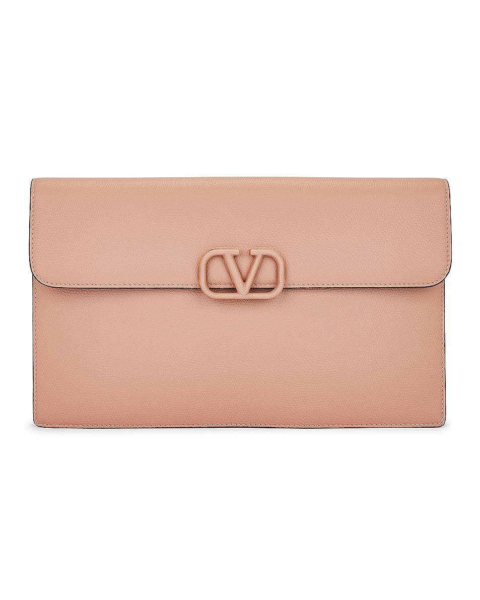 Image 1 of Valentino Garavani V Logo Signature Large Flat Pouch in Rose Cannelle