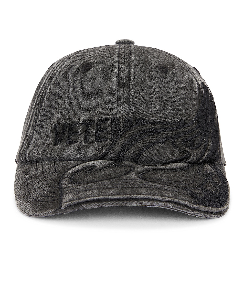 Image 1 of VETEMENTS Flame Logo Cap in Washed Black
