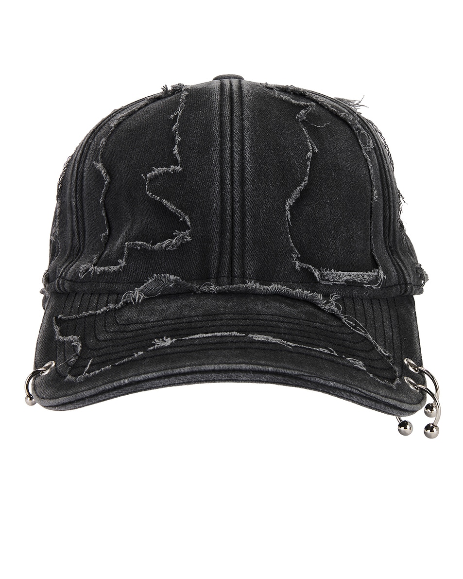 Image 1 of VETEMENTS Fully Distressed Piercing Cap in Black