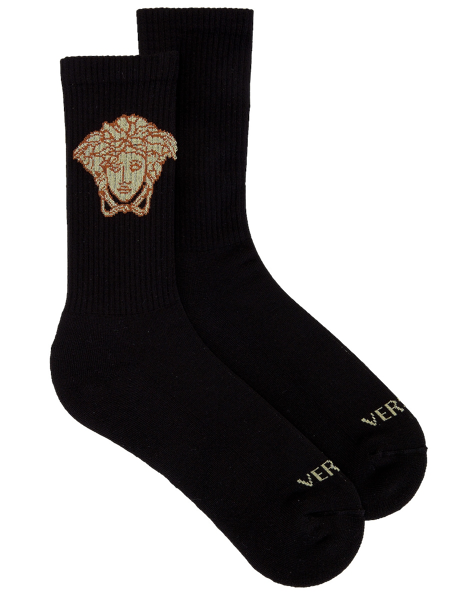 Image 1 of VERSACE Athletic Socks in Black & Gold