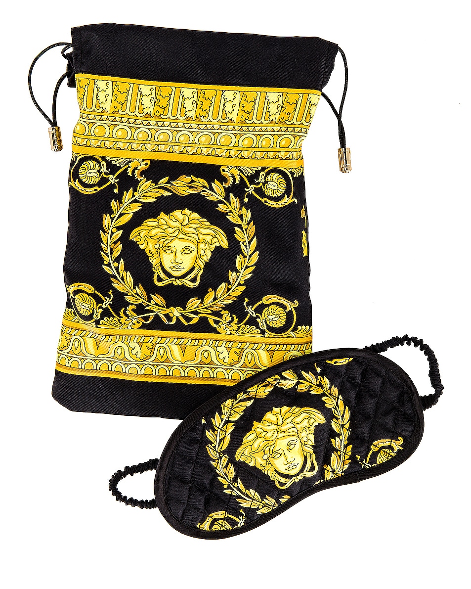 Image 1 of VERSACE Barocco Eye Mask in Black & Gold