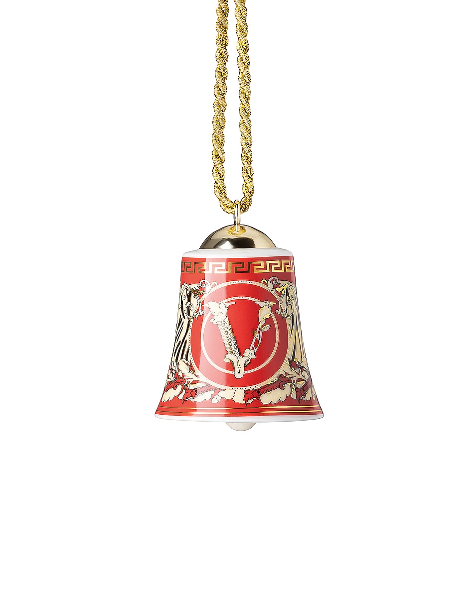 Image 1 of VERSACE Virtus Holiday Bell Ornament in Red & Gold