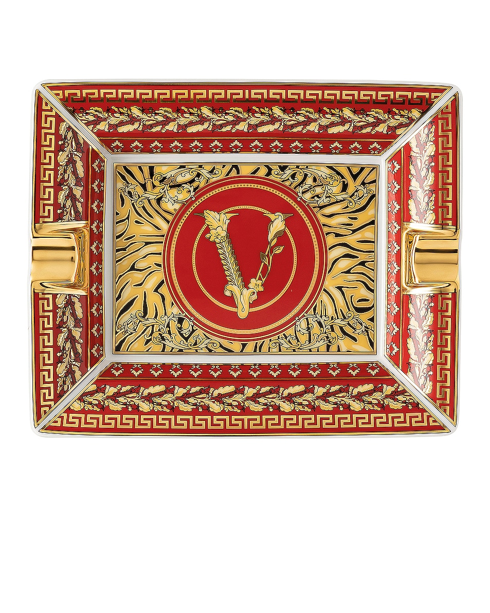 Image 1 of VERSACE Virtus Holiday Ashtray 5 Inch in Red & Gold