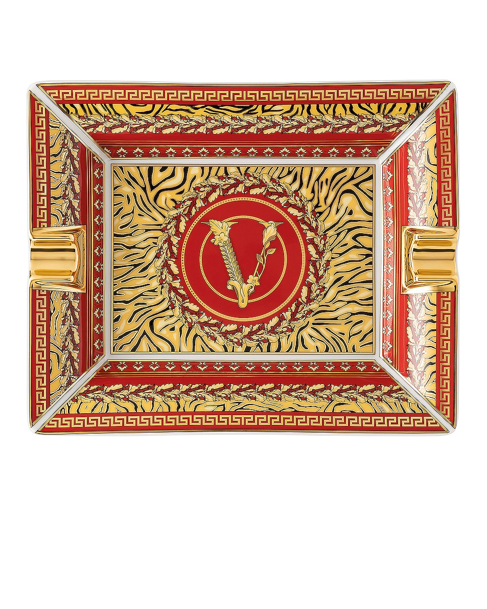 Image 1 of VERSACE Virtus Holiday Ashtray 6 1/4 Inch in Red & Gold