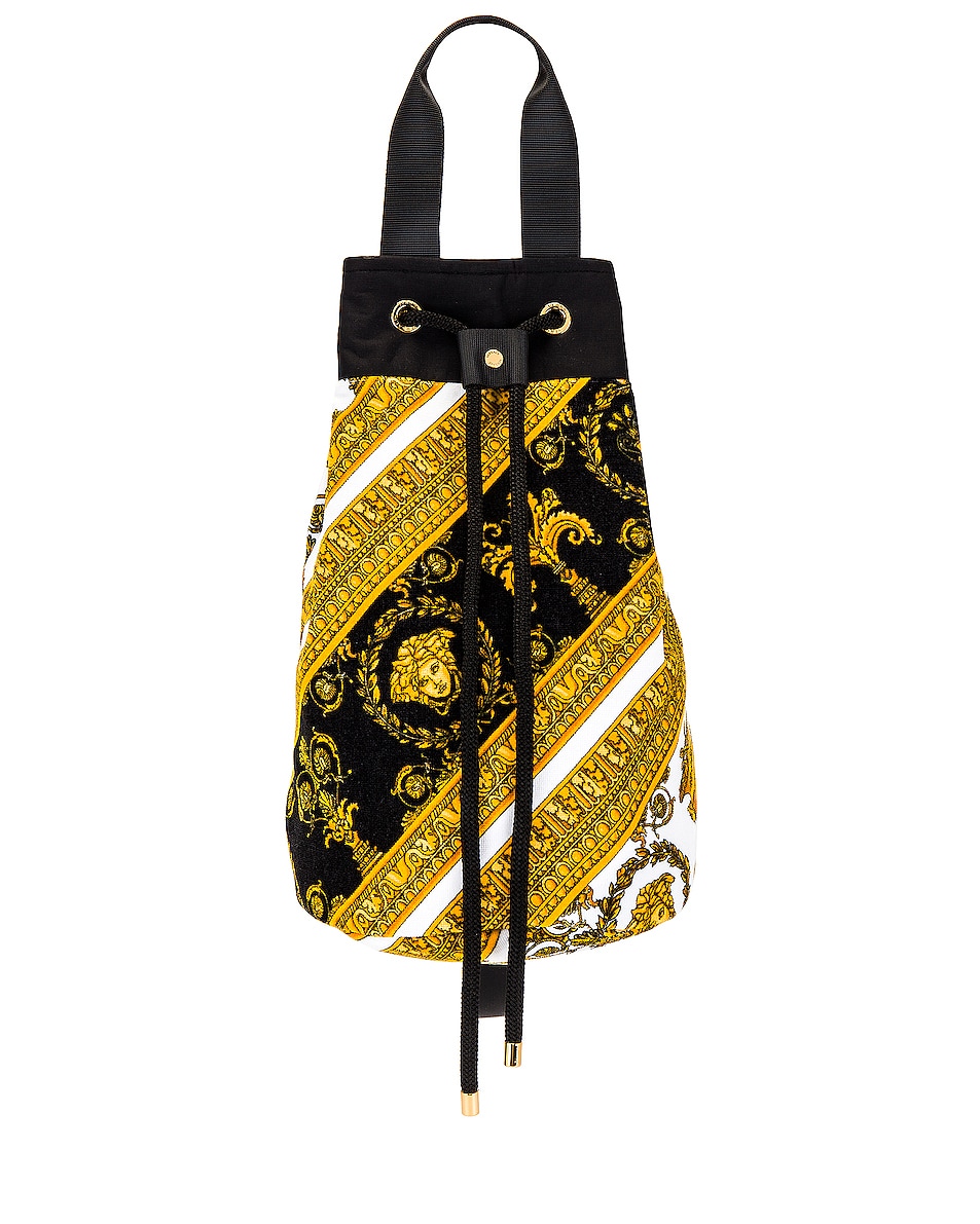 Image 1 of VERSACE Baroque Beach Bag in White & Gold & Black
