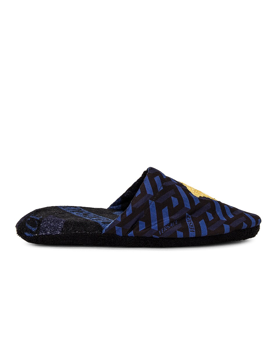 Image 1 of VERSACE Monogram All Over Slippers in Blue
