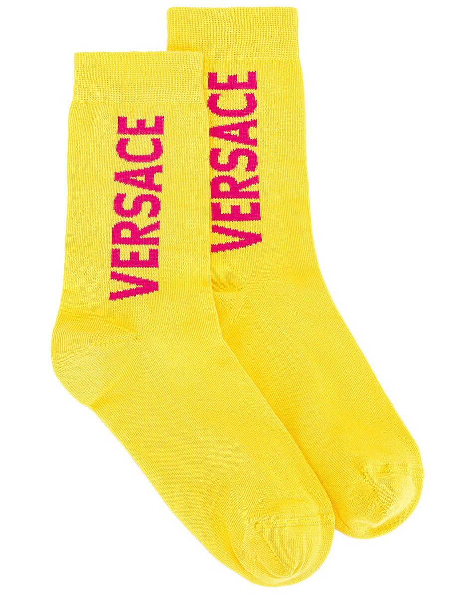 Image 1 of VERSACE Logo Socks in Giallo & Fuchsia
