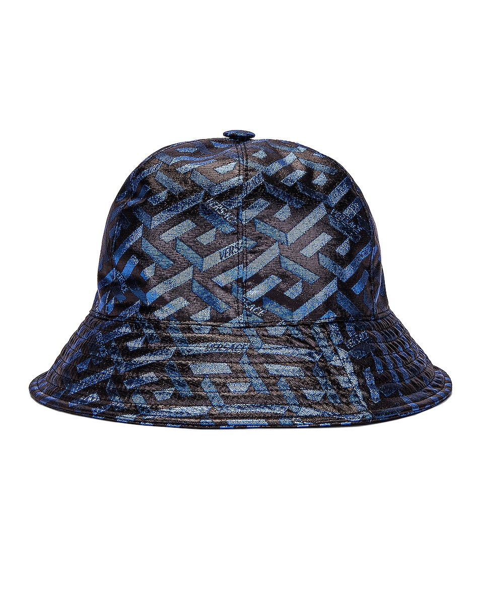 Image 1 of VERSACE Monogram Bucket Hat in Nero & Blue