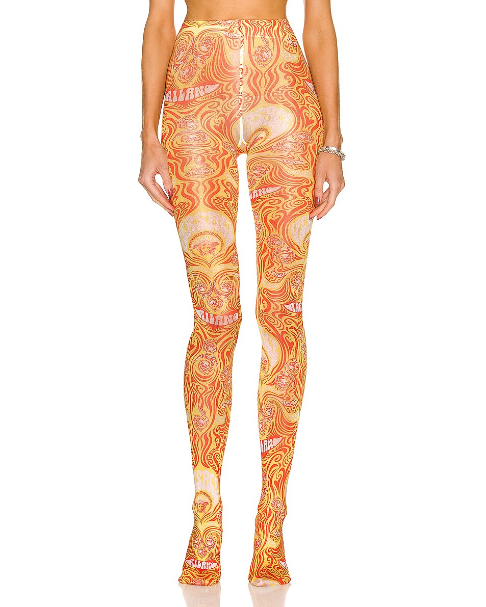 Image 1 of VERSACE Woorsace Tights in Pineapple & Neon Orange