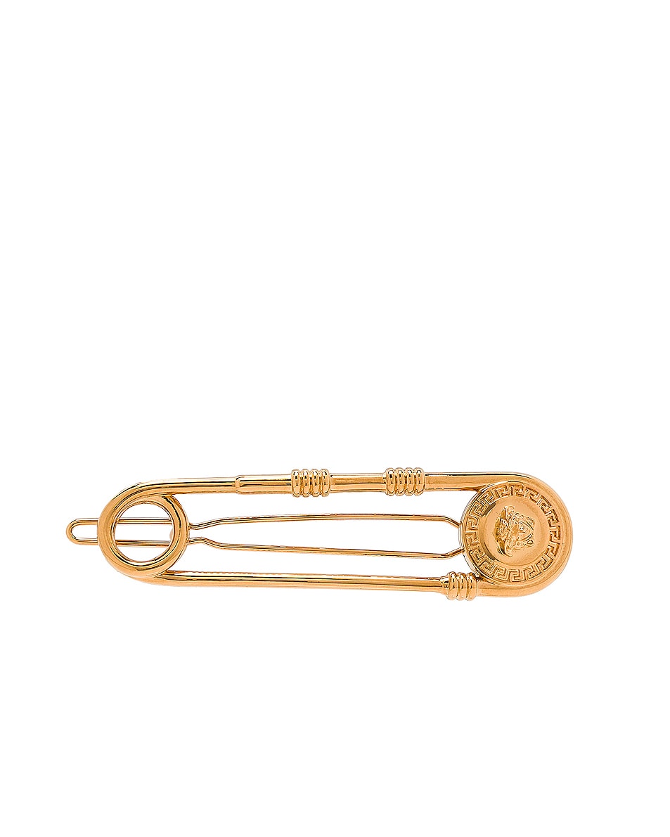 Image 1 of VERSACE Logo Safety Pin Hair Clip in Oro
