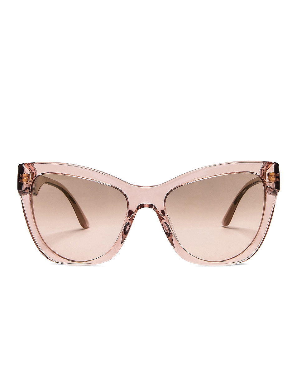 Image 1 of VERSACE Large Cat Eye Sunglasses in Transparent Pink & Brown Mirror Gradient