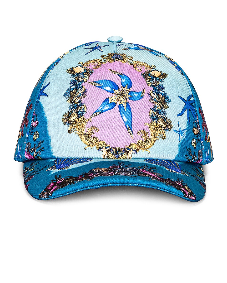 Image 1 of VERSACE Tresor De La Mer Baseball Hat in Azzurro, Blue, & Multicolor