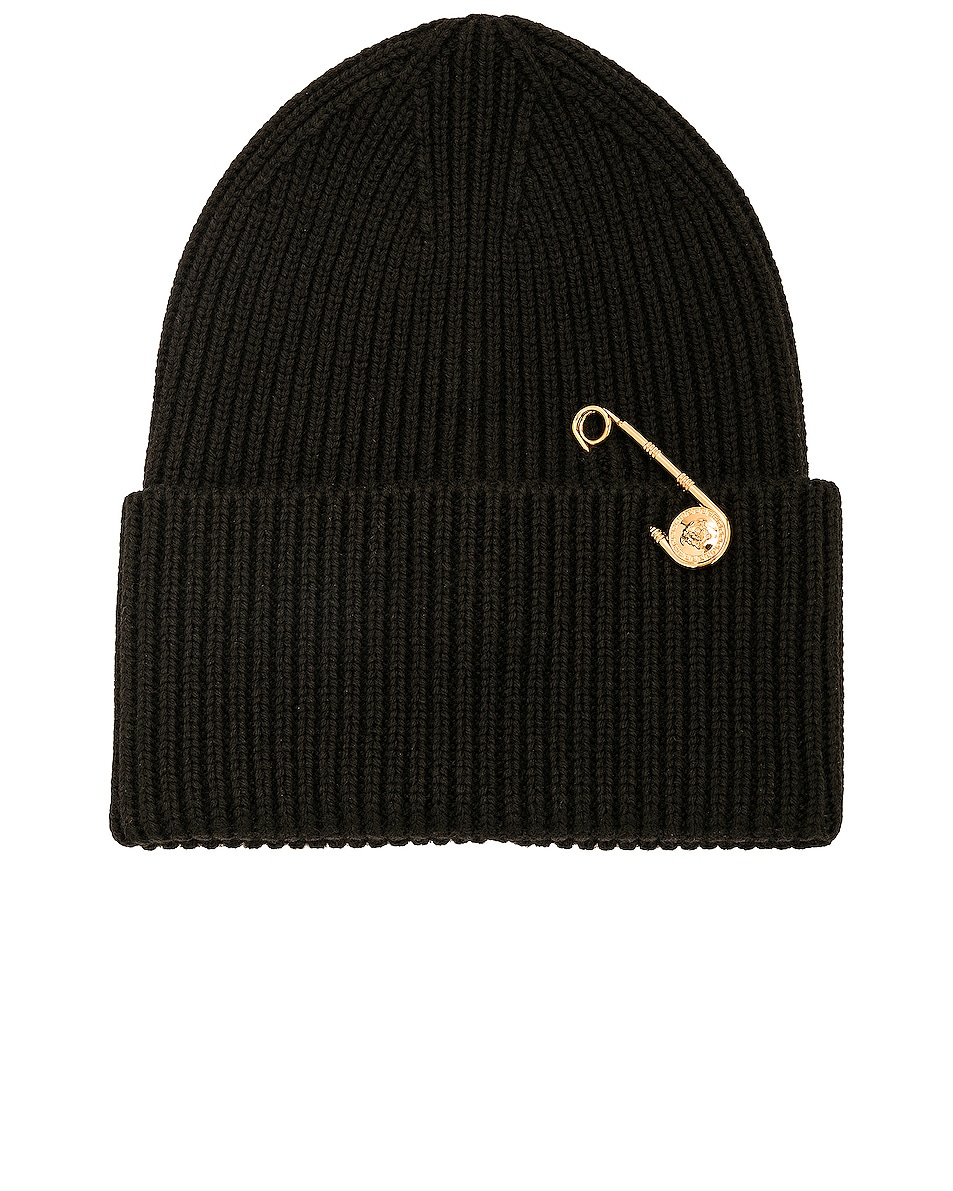 Image 1 of VERSACE Safety Pin Beanie in Nero
